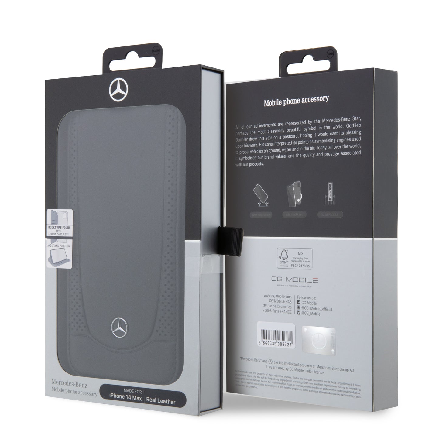 Funda Mercedes-Benz de Piel Negra con Costura en U para iPhone 14 Plus | Original