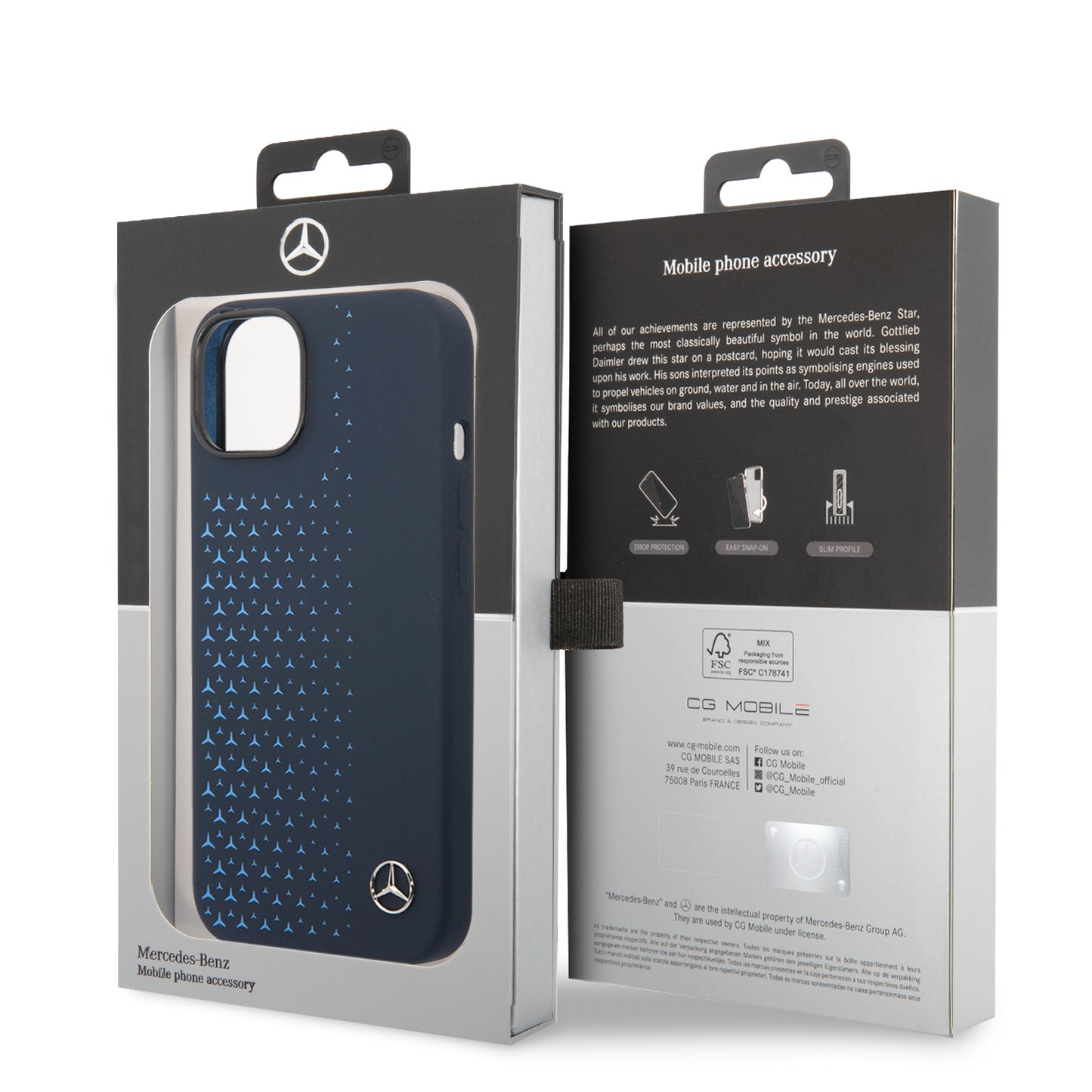 Funda Mercedes-Benz de Silicón Azul con Estrellas para iPhone 14 | Original