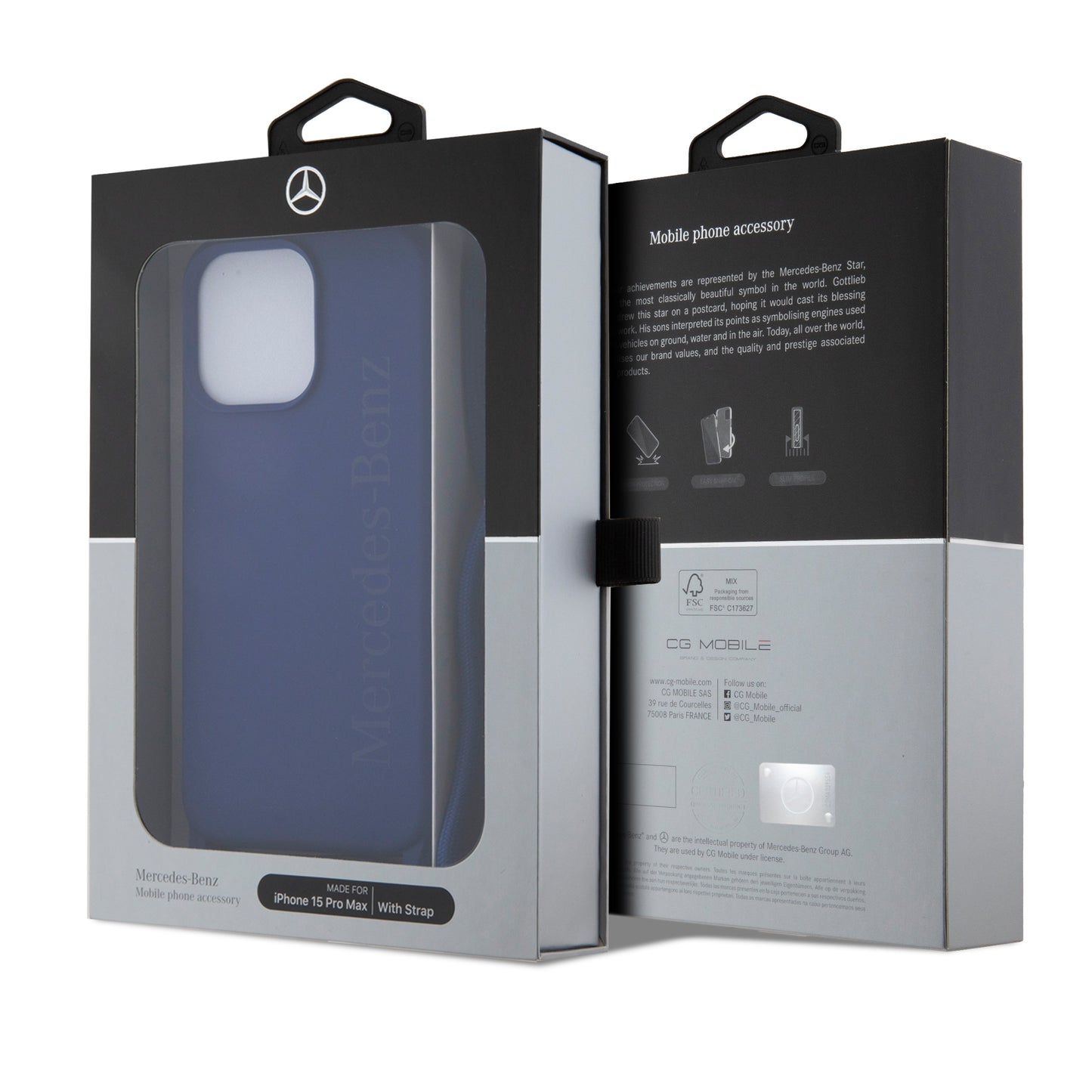 Funda Mercedes-Benz de Silicón con Correa para iPhone 15 Pro Max Azul | Original