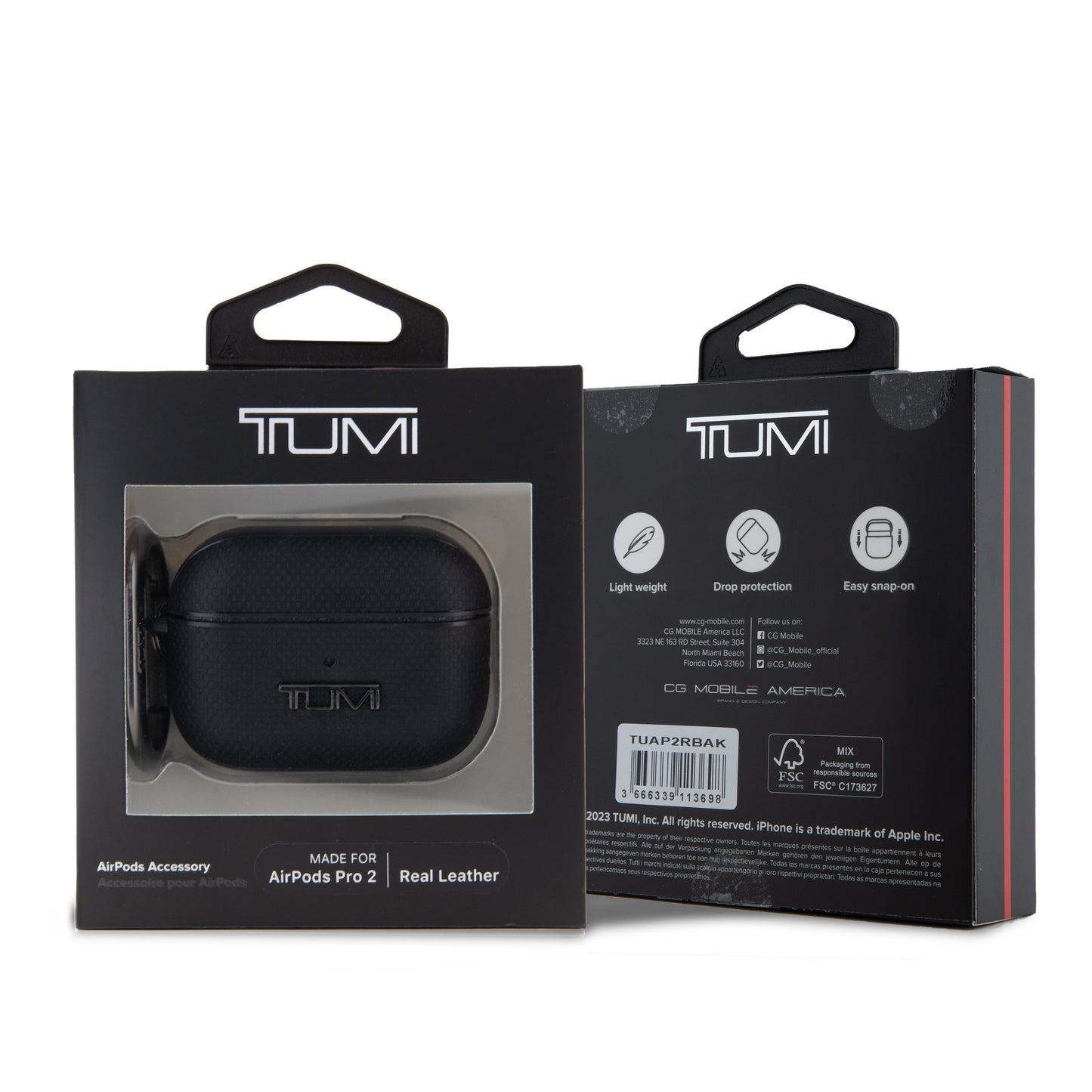 Estuche TUMI de Cuero Negro para AirPods Pro 2 | Protección Premium y Estilo