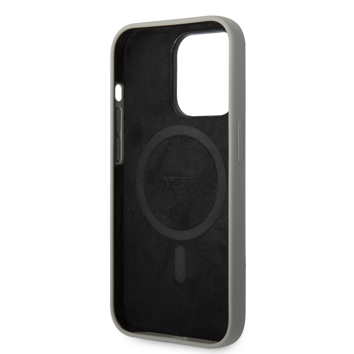 Funda TUMI Gris para iPhone 14 Pro con Logo Metálico y MagSafe
