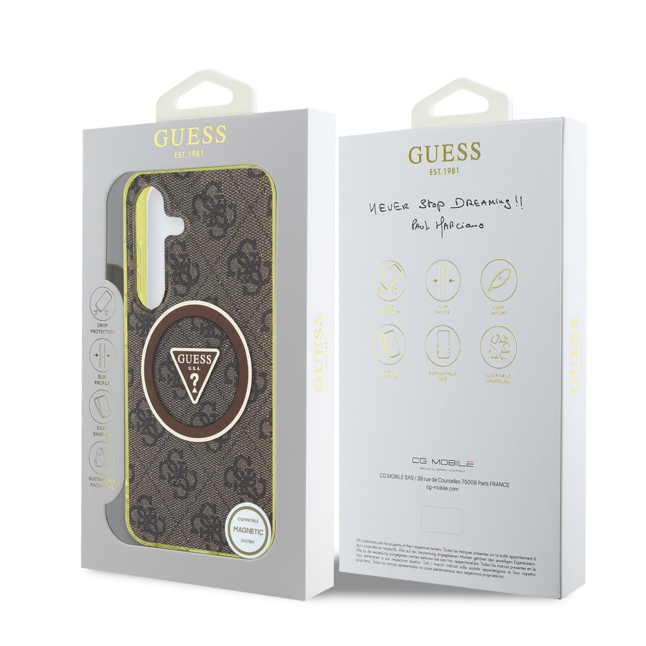 Case Guess 4G Logo Triángulo Samsung S25 Café | Lujo y Protección para tu Samsung
