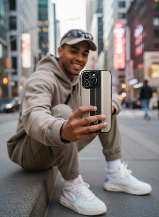 Case BMW Pista para iPhone 14 Pro Max - Beige | Estilo Deportivo y Protección Premium