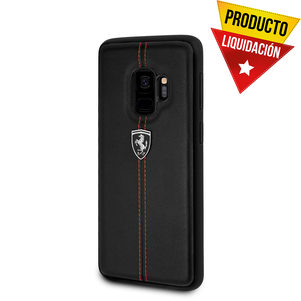 Funda Case Piel Negra Ferrari Logo Plata S9