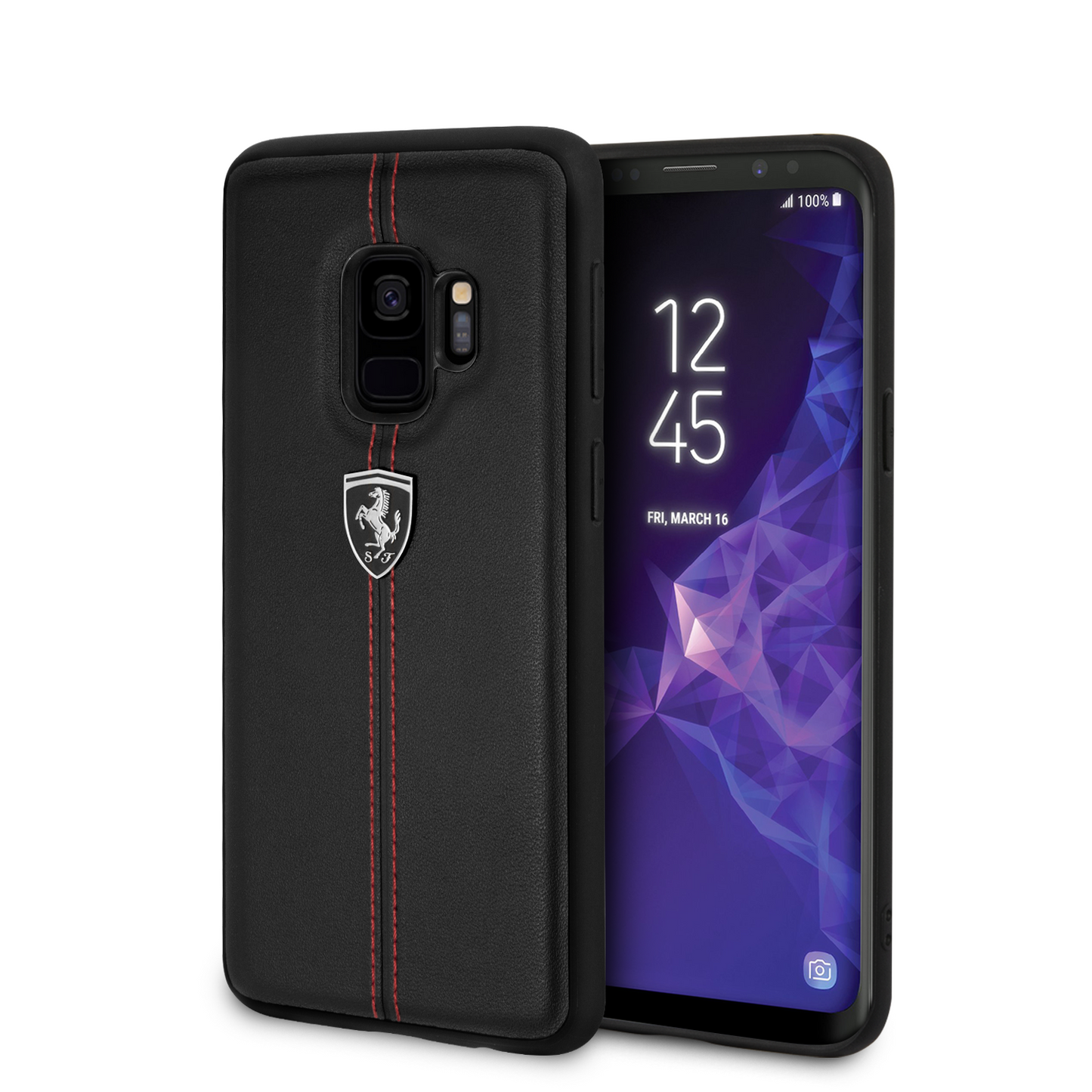 Funda Case Piel Negra Ferrari Logo Plata S9 - ForwardContigo