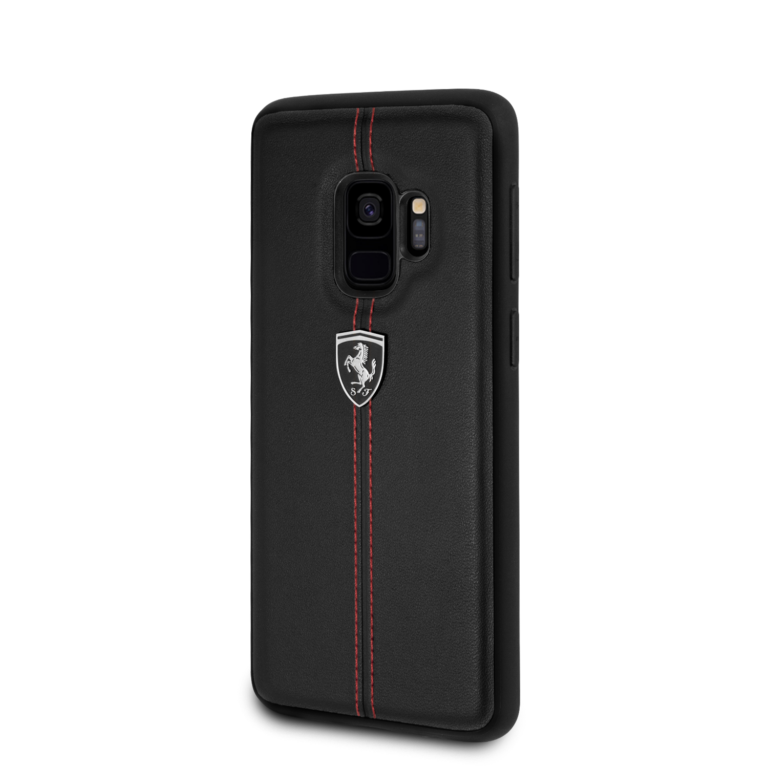Funda Case Piel Negra Ferrari Logo Plata S9 - ForwardContigo