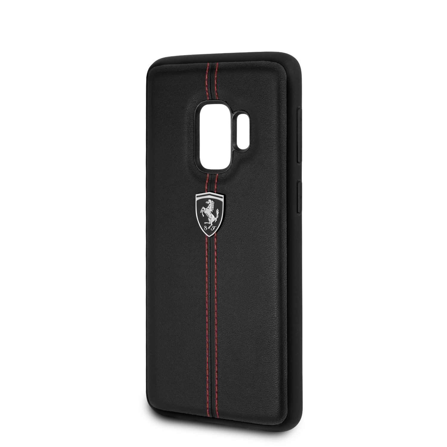 Funda Case Piel Negra Ferrari Logo Plata S9 - ForwardContigo