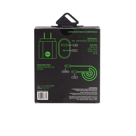 Cargador Multicompatible Forward 20w con Cable Lightning Color Azulc