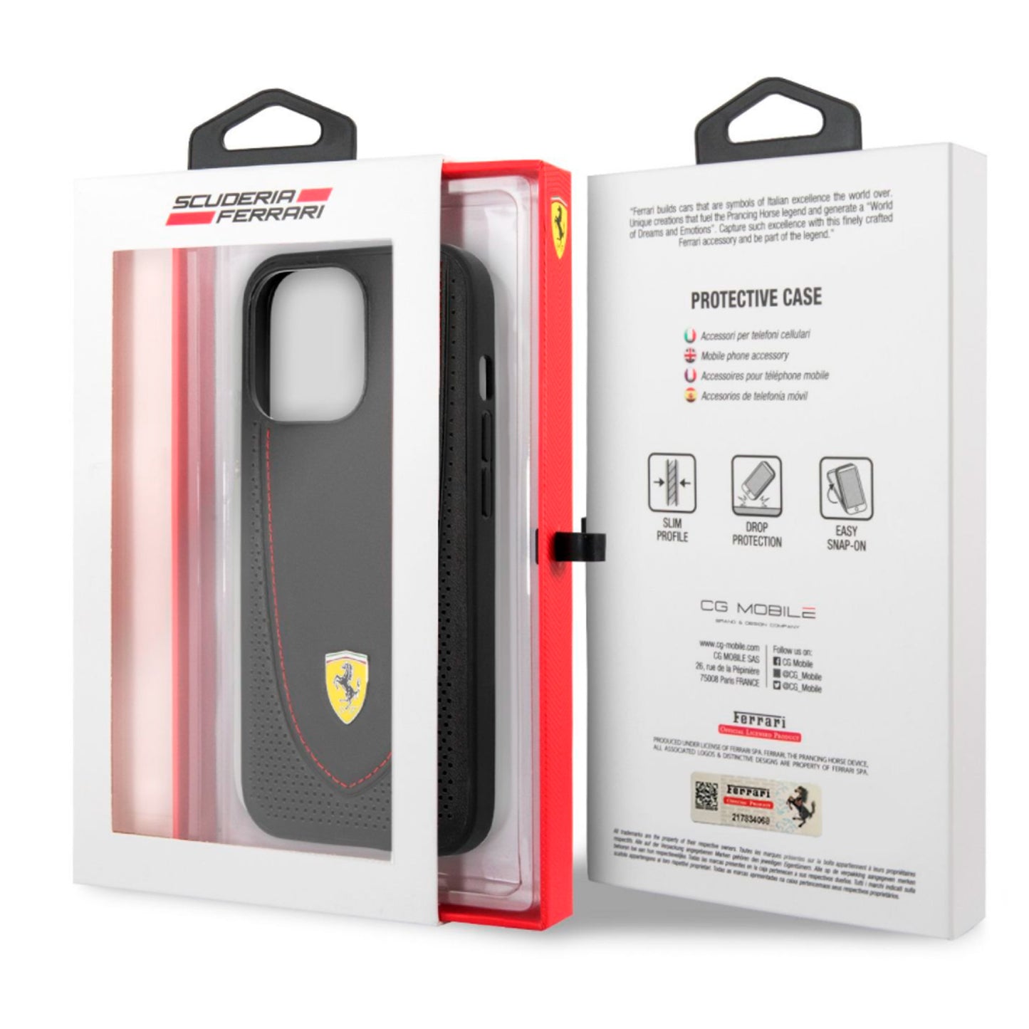 Case/Funda Ferrari de Piel con Costura Roja iPhone 13 Pro Max