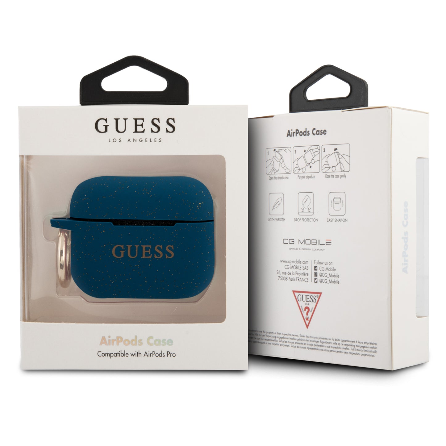 Case/Funda Guess de Silicón Color Azul con Anillo Dorado AirPods Pro
