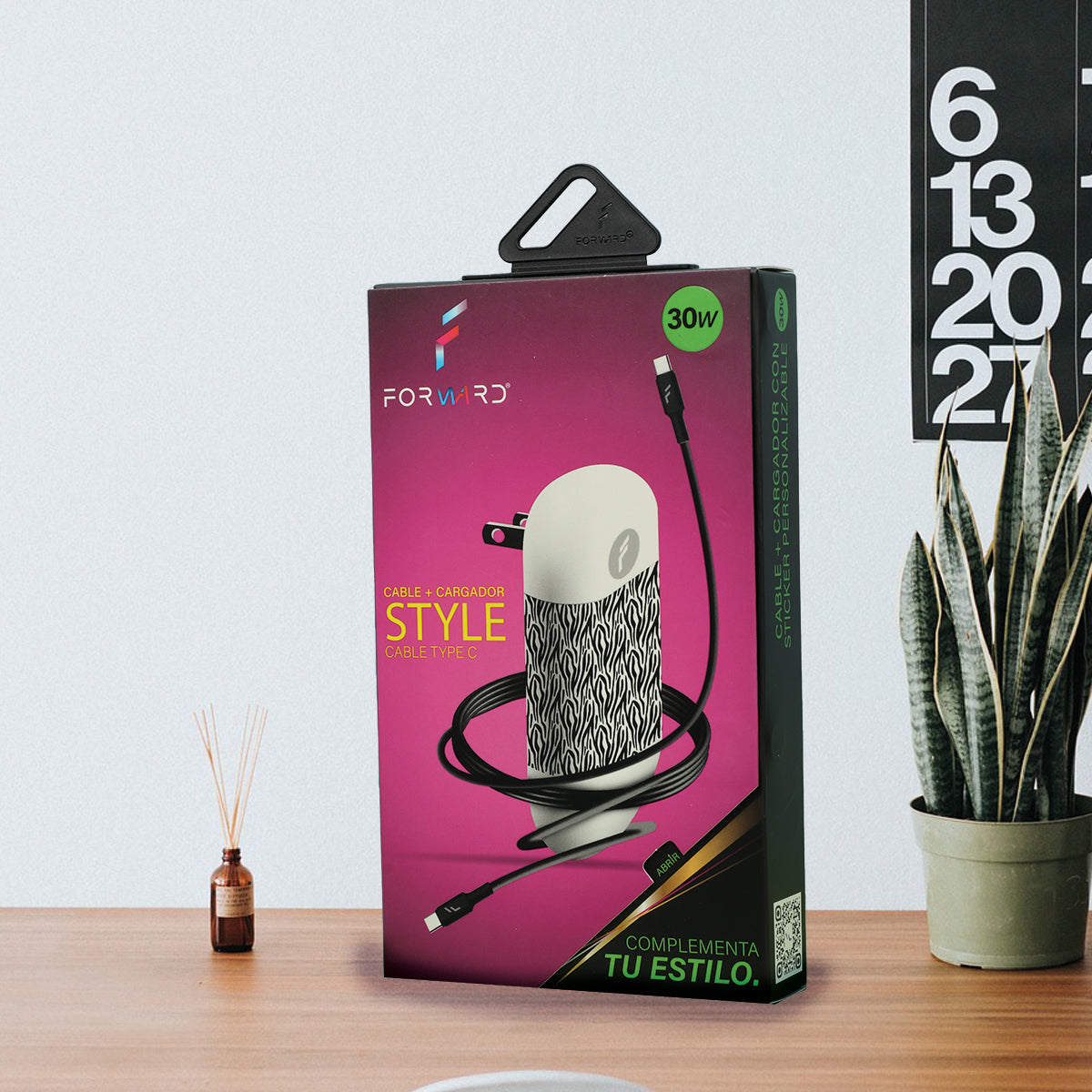 Cargador Forward Cable Tipo C con Stickers Diseño Cebra