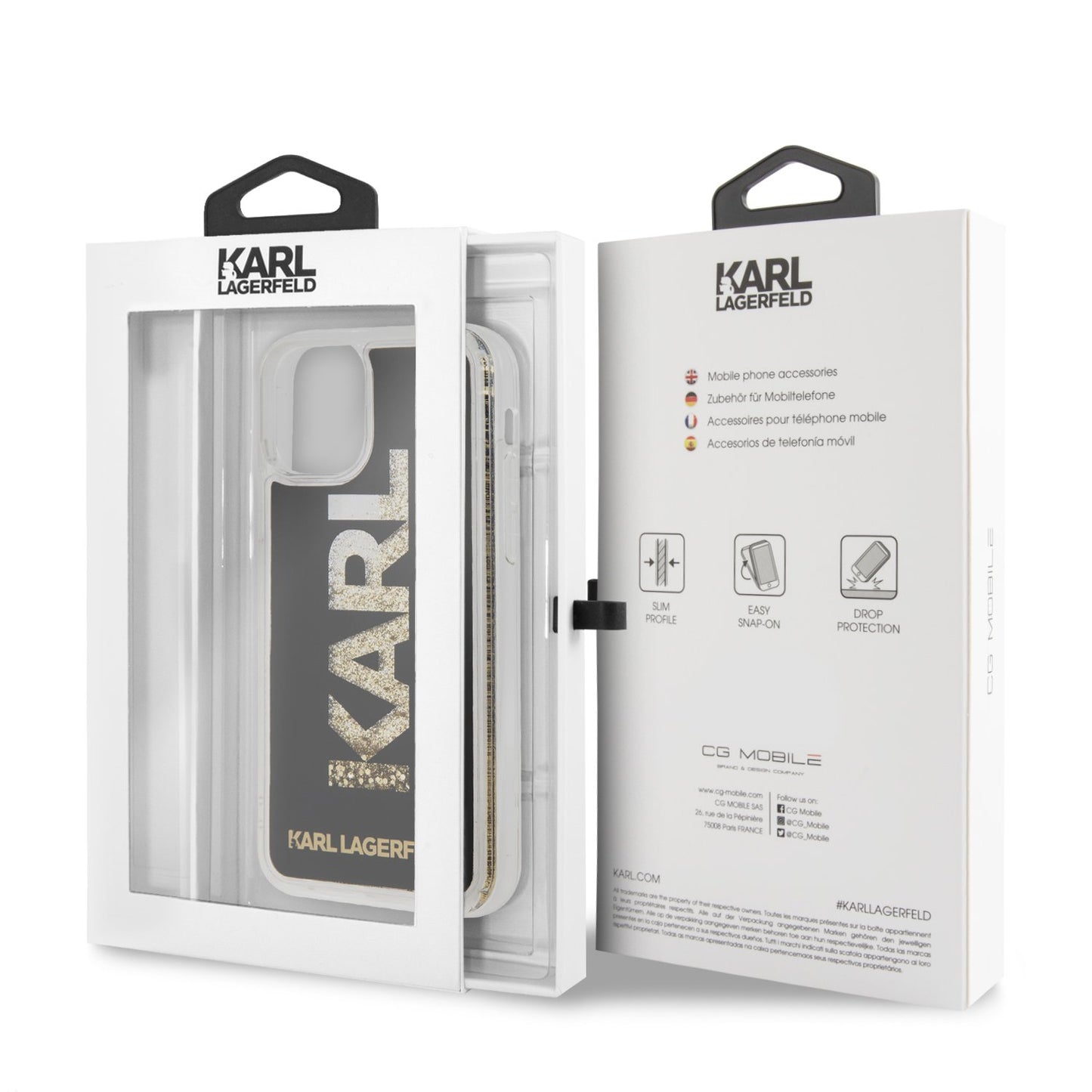 Case/Funda Karl Lagerfeld de Glitter Dorado con Negro iPhone 11 Pro Max