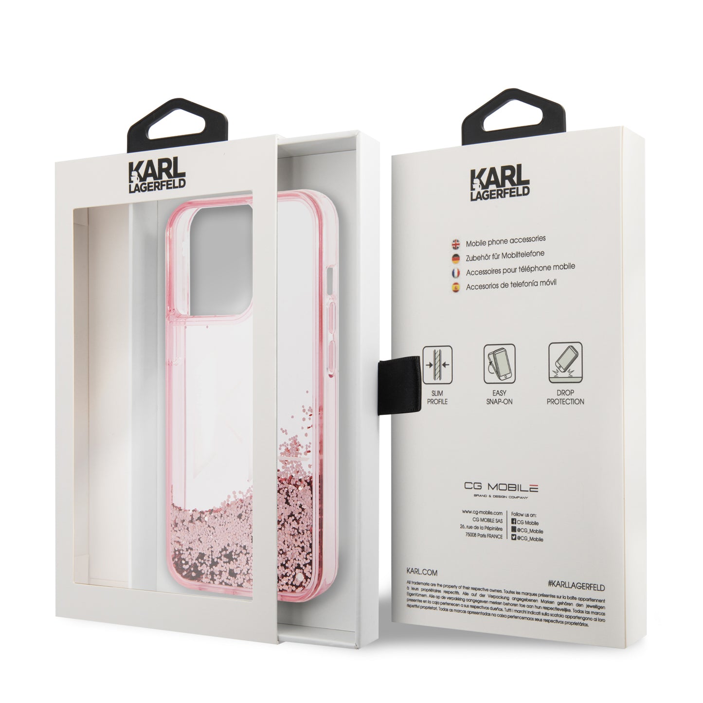 Case/Funda Karl Lagerfeld Diseño KL con Brillos Líquidos Color Rosa para iPhone 14 Pro Max