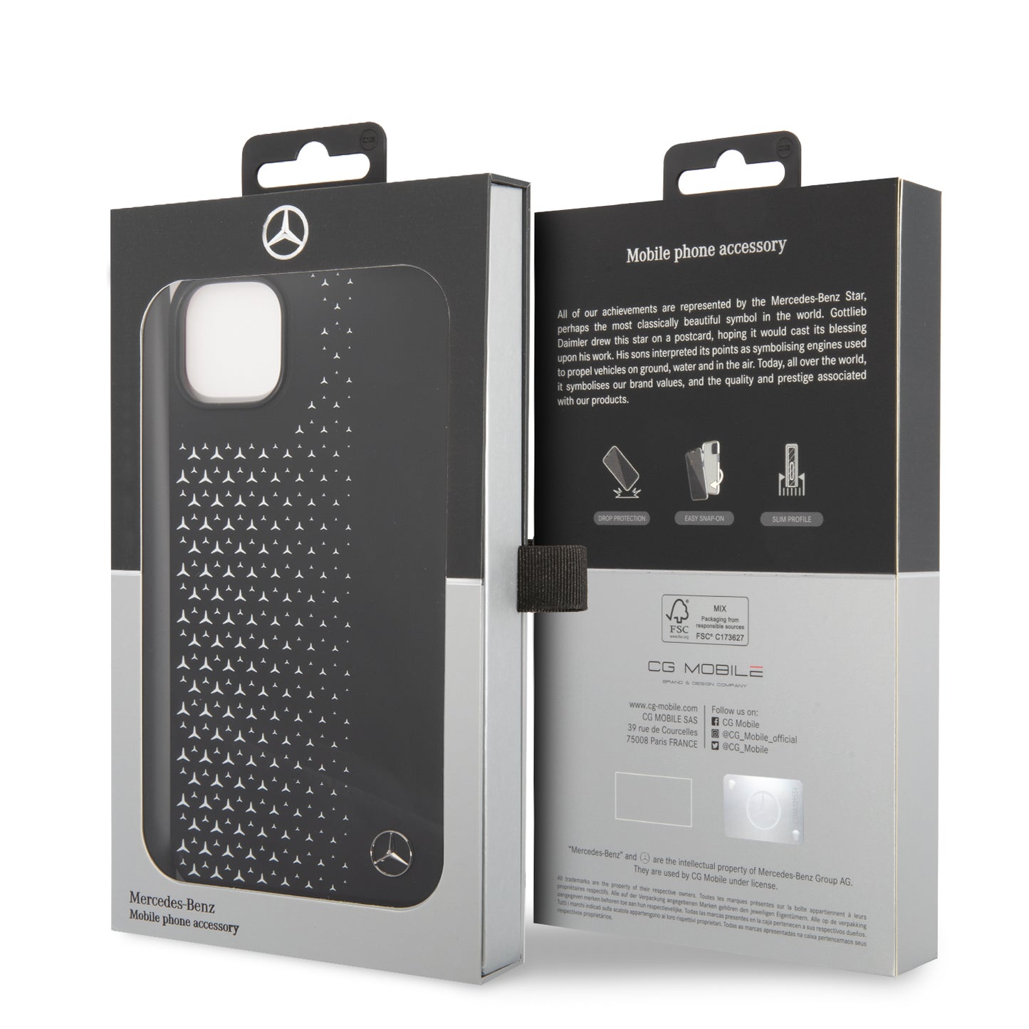 Case/Funda Mercedes Benz Silicón con Diseño de Estrellas Color Negro para iPhone 14 Plus