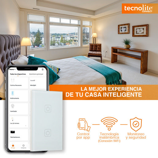 Apagador Inteligente WiFi 2 Botones Táctiles, Cable Neutro