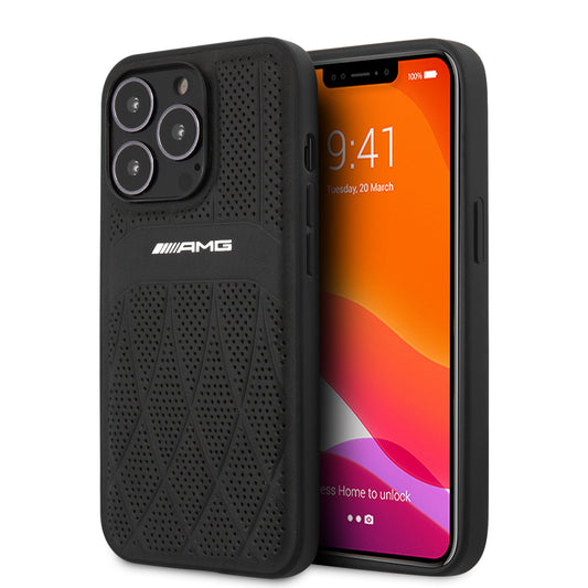 Funda AMG de Piel Perforada para iPhone 13 Pro Max - Negro | Case de Lujo Original