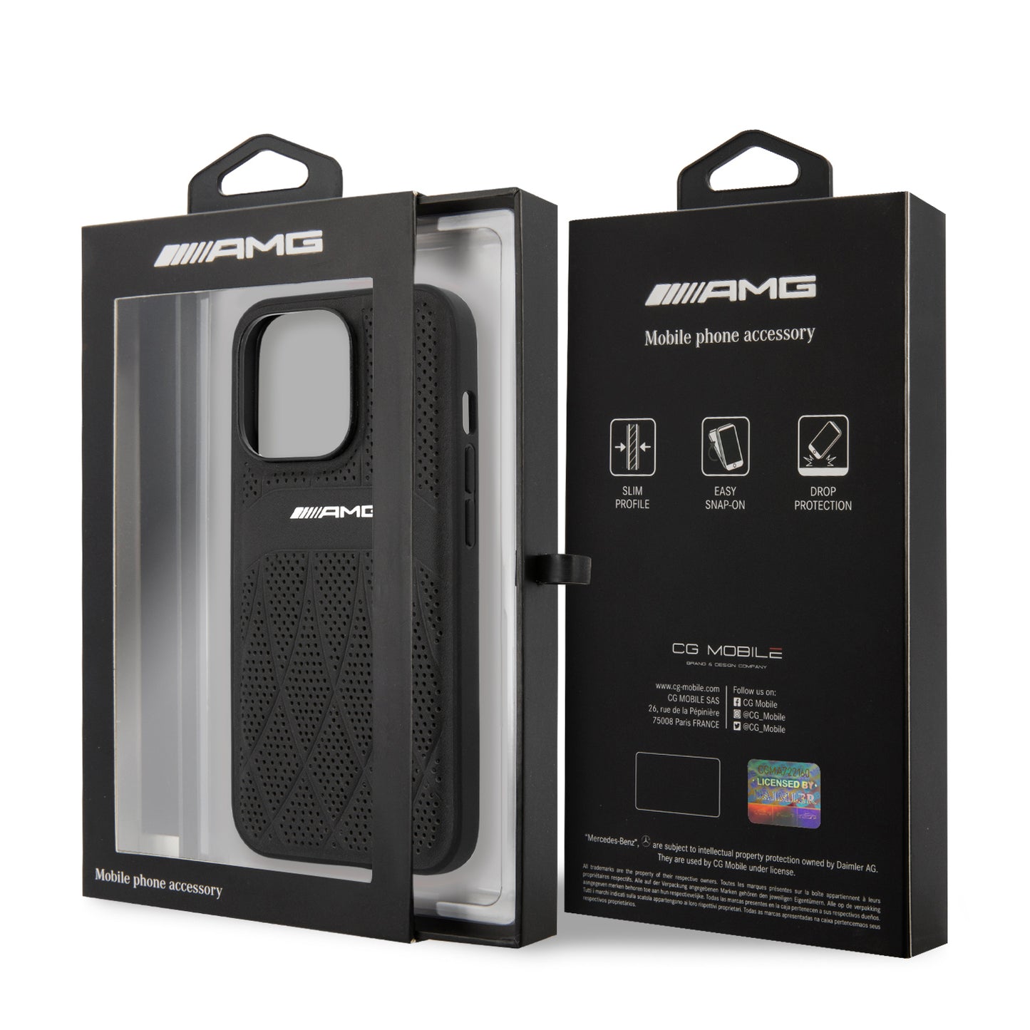 Funda AMG de Piel Perforada para iPhone 13 Pro Max - Negro | Case de Lujo Original