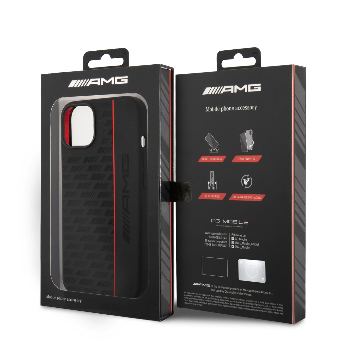 Funda AMG de Silicón con Línea Vertical para iPhone 14 Plus - Negro | Case Original