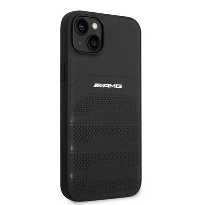Funda AMG de Piel Perforada para iPhone 14 Plus - Negro | Case Original de Lujo