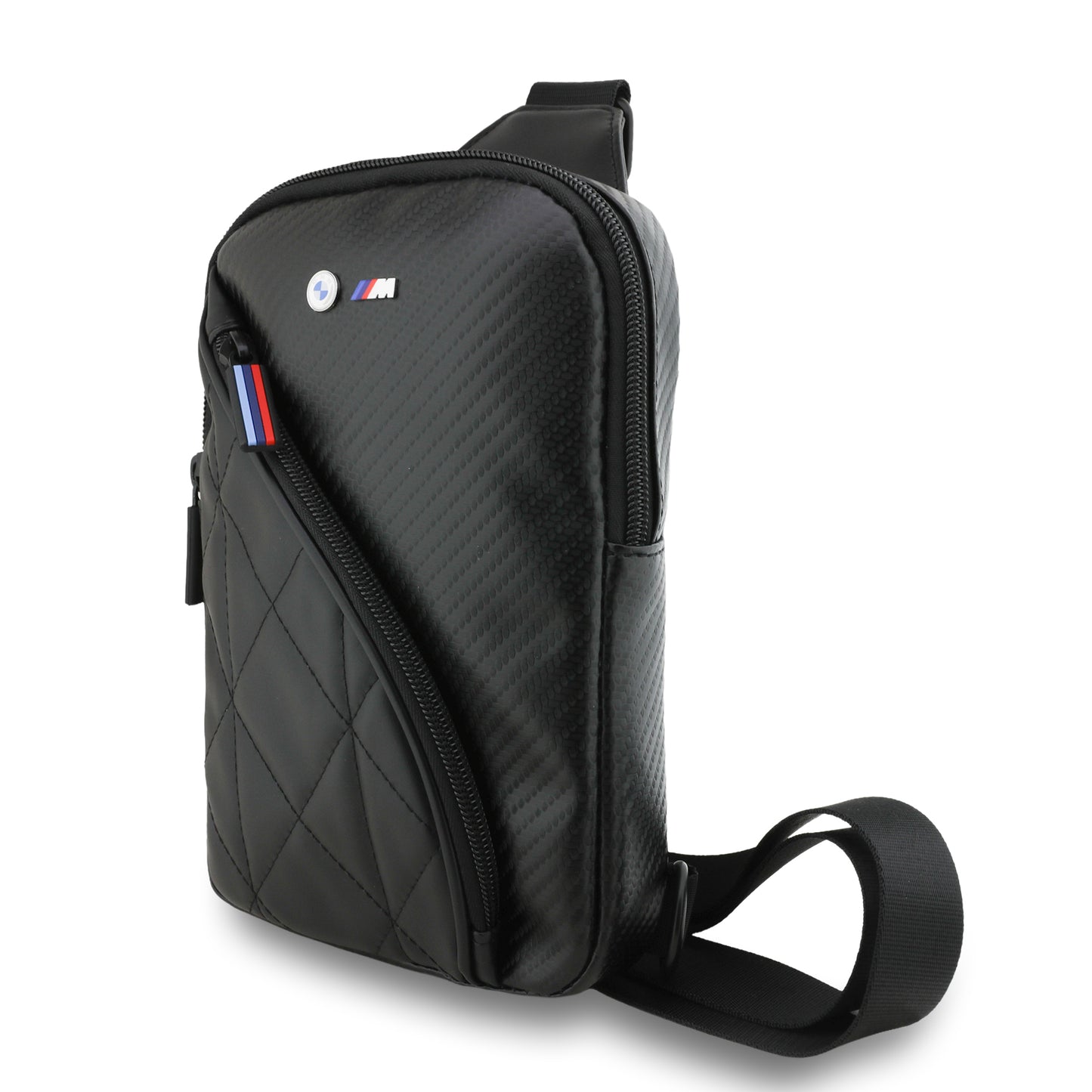 Bolsa Crossbody BMW de Fibra de Carbón Negra con Logo de Metal | Pechera Original de Lujo