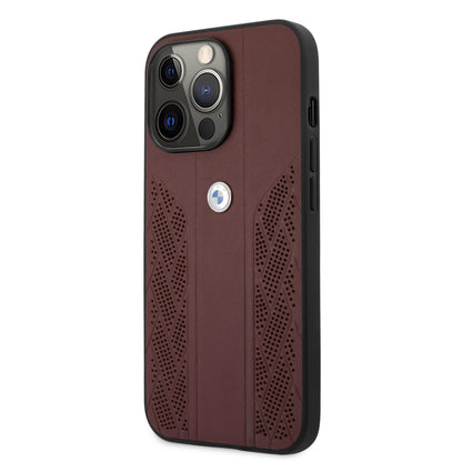 Case BMW de Cuero Perforado para iPhone 13 Pro Max - Roja | Estilo Deportivo y Elegancia Automotriz