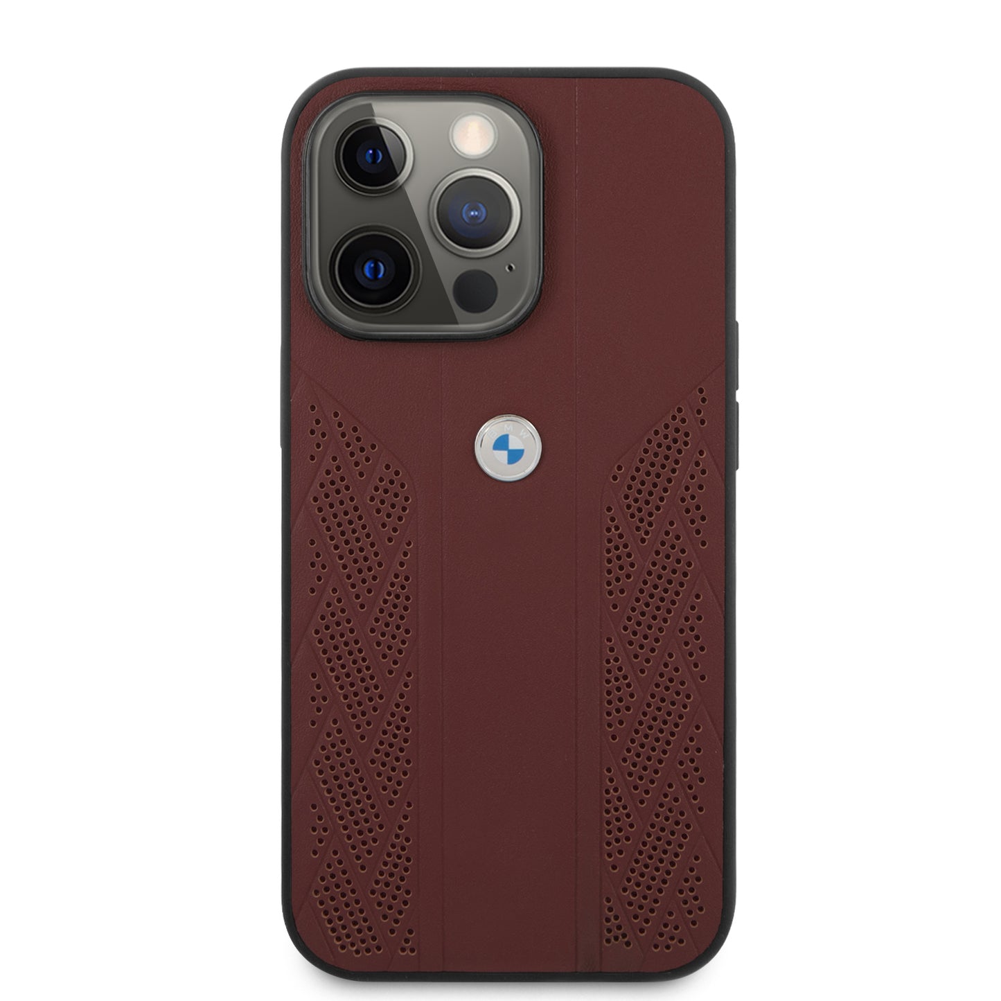 Case BMW de Cuero Perforado para iPhone 13 Pro Max - Roja | Estilo Deportivo y Elegancia Automotriz