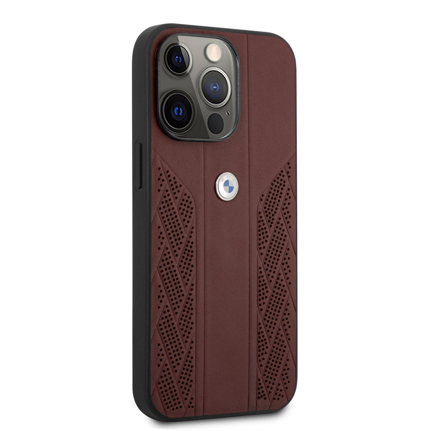 Case BMW de Cuero Perforado para iPhone 13 Pro Max - Roja | Estilo Deportivo y Elegancia Automotriz