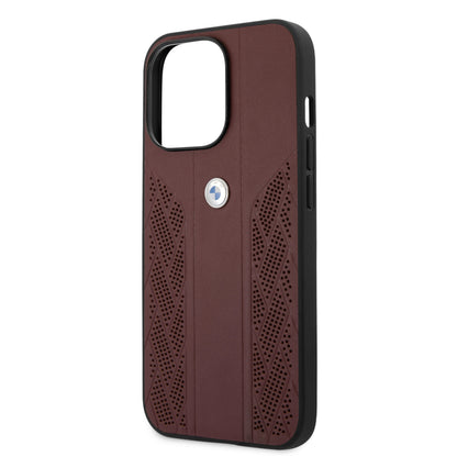 Case BMW de Cuero Perforado para iPhone 13 Pro Max - Roja | Estilo Deportivo y Elegancia Automotriz