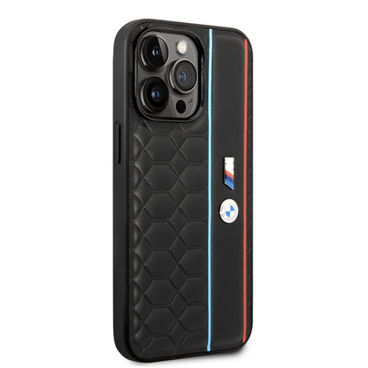 Case BMW con Patrón Texturizado y Línea para iPhone 14 Pro - Negra | Diseño Premium y Protección
