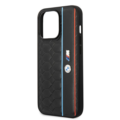 Case BMW con Patrón Texturizado y Línea para iPhone 14 Pro - Negra | Diseño Premium y Protección