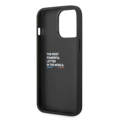 Case BMW con Patrón Texturizado y Línea para iPhone 14 Pro - Negra | Diseño Premium y Protección