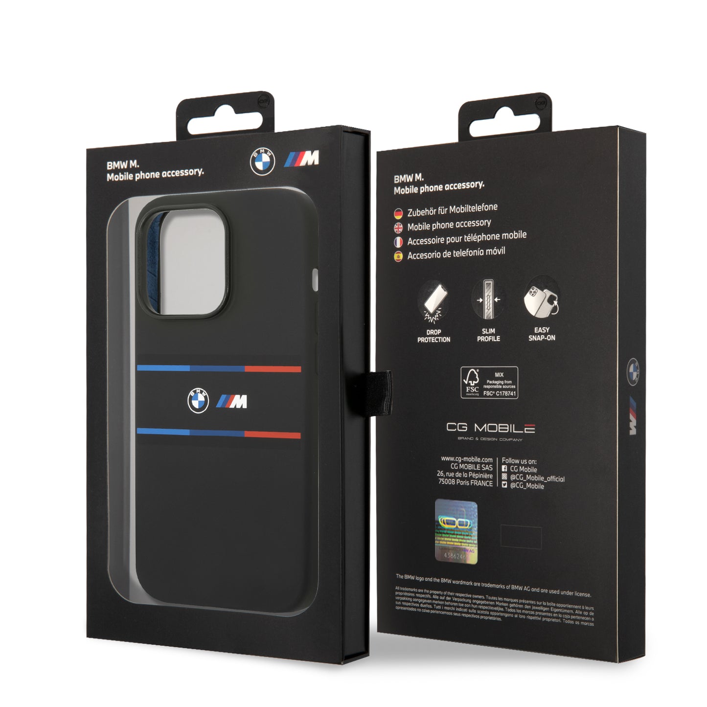 Case BMW Silicona Líneas Horizontales para iPhone 14 Pro - Negra | Estilo Elegante y Protección Suave