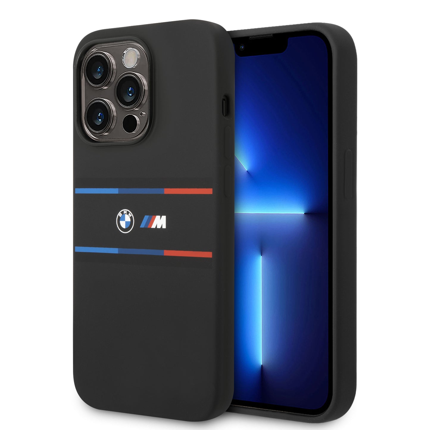 Case BMW Silicona Líneas Horizontales para iPhone 14 Pro - Negra | Estilo Elegante y Protección Suave