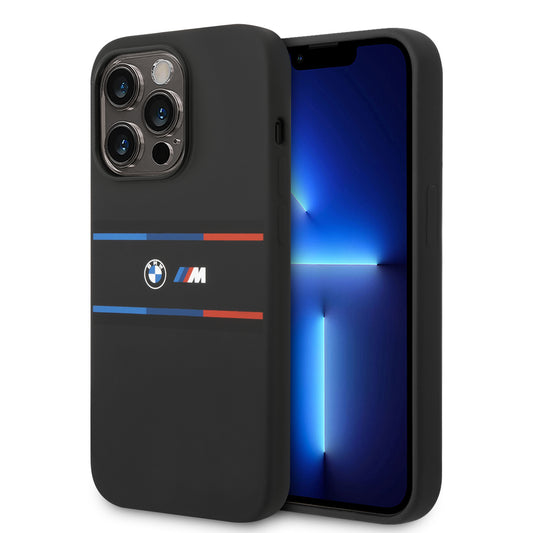 Case BMW Silicona Líneas Horizontales para iPhone 14 Pro - Negra | Estilo Elegante y Protección Suave