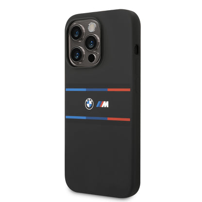 Case BMW Silicona Líneas Horizontales para iPhone 14 Pro - Negra | Estilo Elegante y Protección Suave