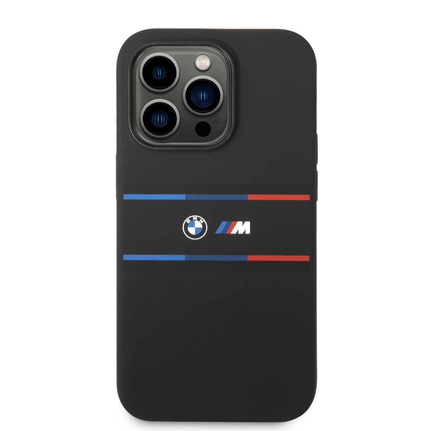 Case BMW Silicona Líneas Horizontales para iPhone 14 Pro - Negra | Estilo Elegante y Protección Suave