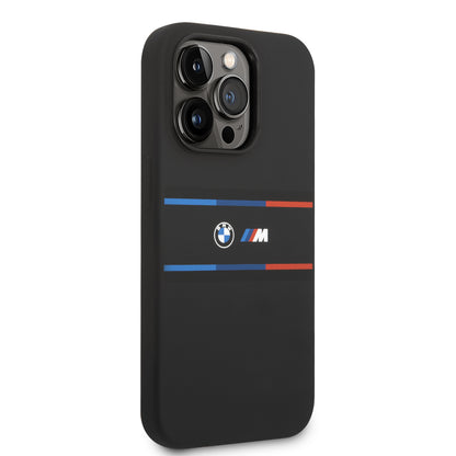 Case BMW Silicon Líneas Horizontal para iPhone 14 Pro Negro | Diseño Exclusivo