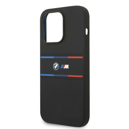 Case BMW Silicona Líneas Horizontales para iPhone 14 Pro - Negra | Estilo Elegante y Protección Suave