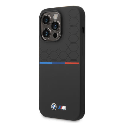 Case BMW Silicona Patrón y Línea para iPhone 14 Pro - Negra | Estilo Moderno y Protección Premium