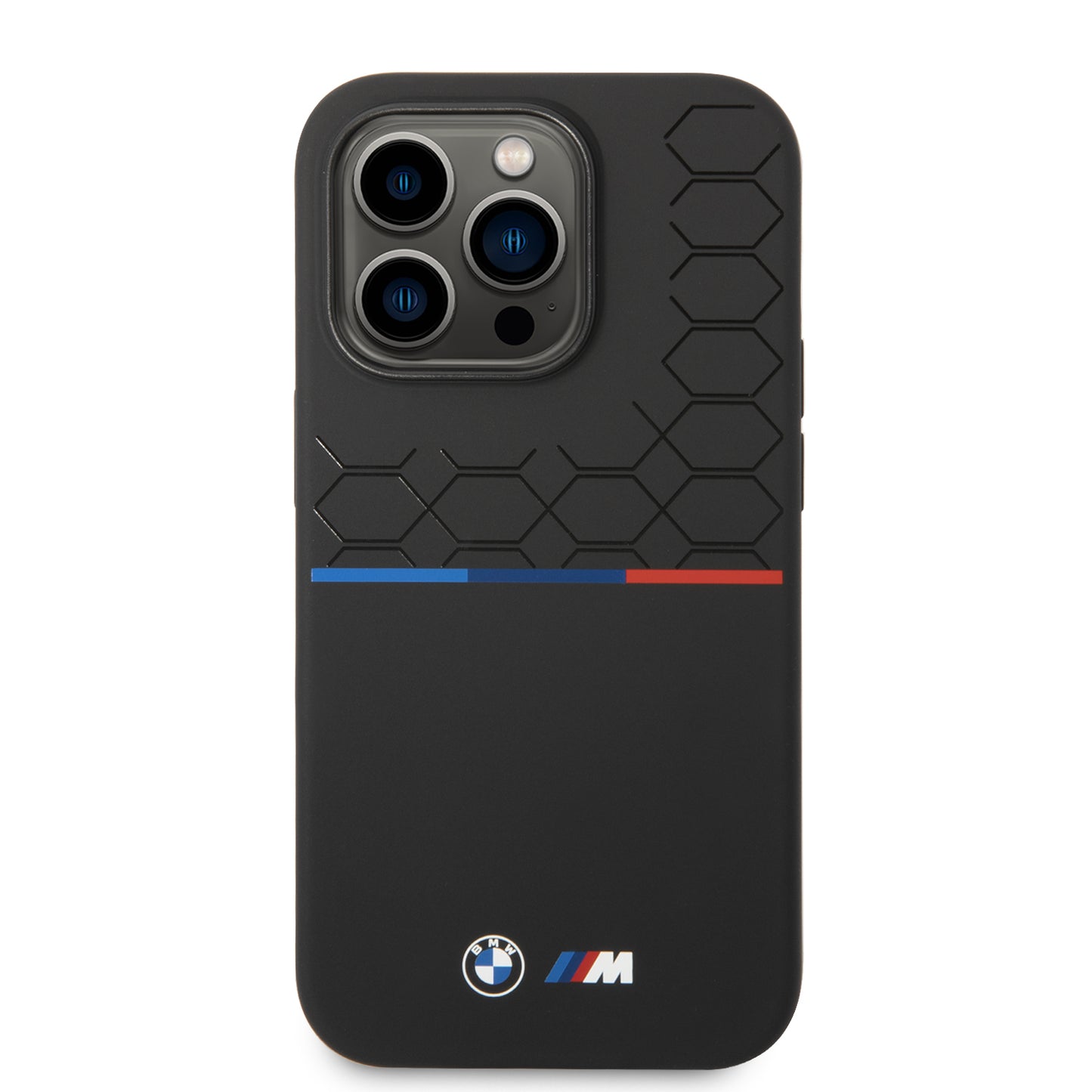 Case BMW Silicona Patrón y Línea para iPhone 14 Pro - Negra | Estilo Moderno y Protección Premium