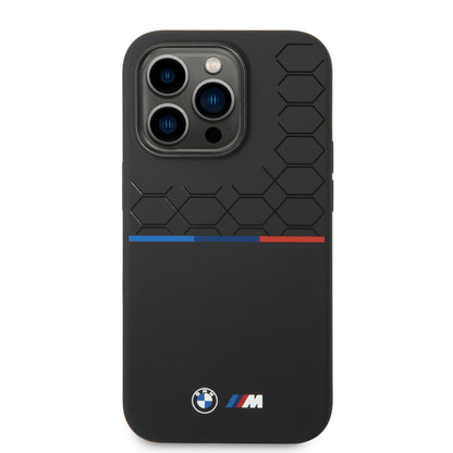 Case BMW Silicona Patrón y Línea para iPhone 14 Pro - Negra | Estilo Moderno y Protección Premium