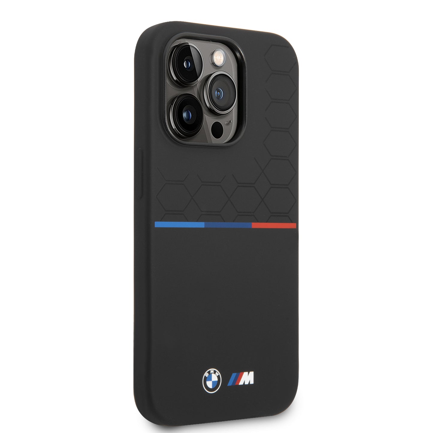 Case BMW Silicona Patrón y Línea para iPhone 14 Pro - Negra | Estilo Moderno y Protección Premium