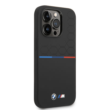 Case BMW Silicona Patrón y Línea para iPhone 14 Pro - Negra | Estilo Moderno y Protección Premium