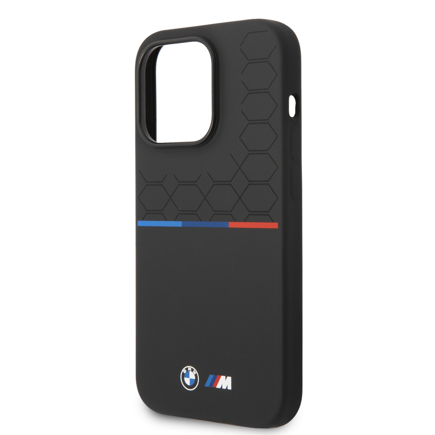Case BMW Silicona Patrón y Línea para iPhone 14 Pro - Negra | Estilo Moderno y Protección Premium