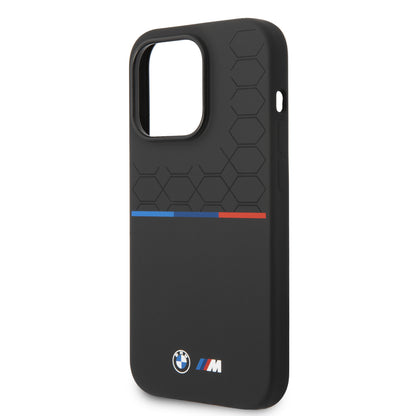 Case BMW Silicona Patrón y Línea para iPhone 14 Pro - Negra | Estilo Moderno y Protección Premium