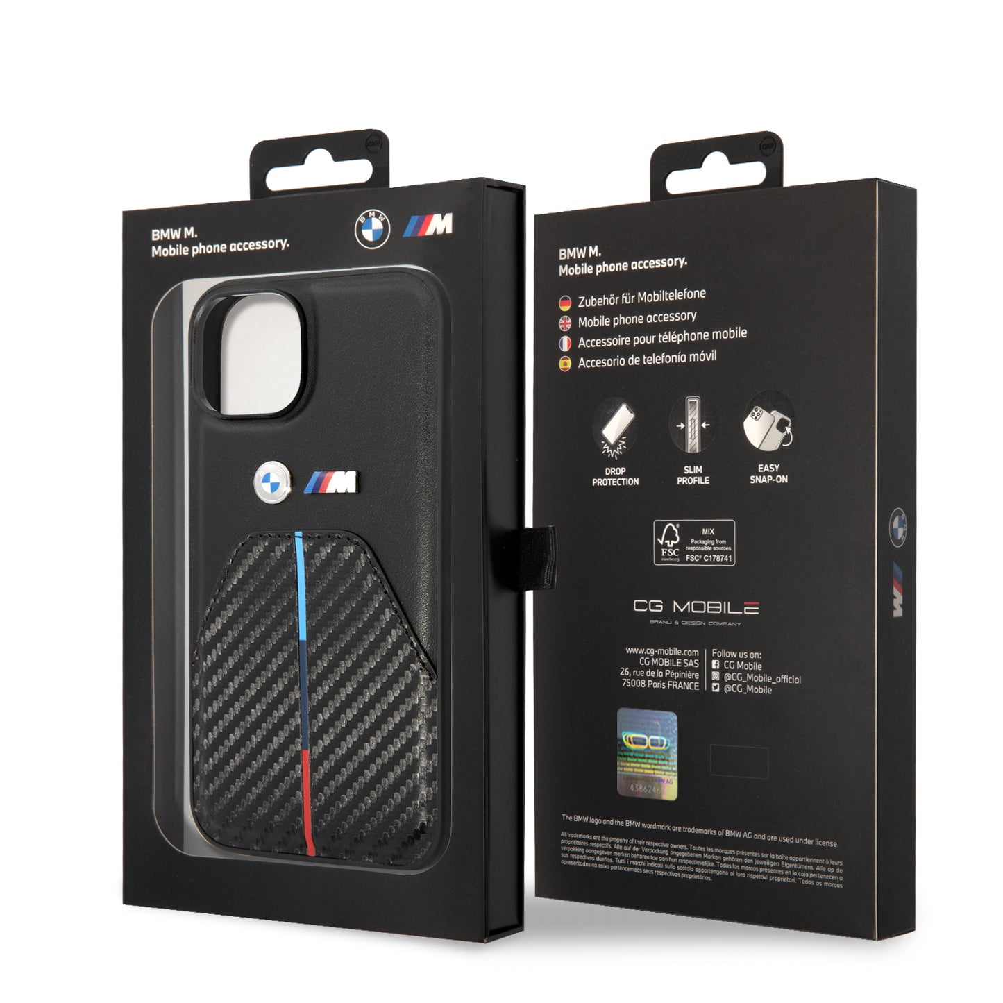 Funda BMW de Fibra de Carbono con Logo Metálico para iPhone 14 Plus - Negro | Case Original
