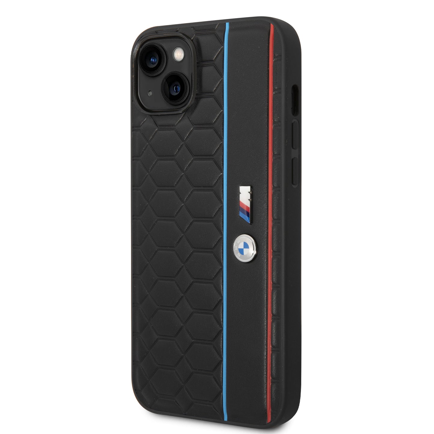 Case BMW con Patrón Texturizado y Línea para iPhone 14 Plus - Negra | Estilo y Protección Premium