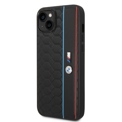 Case BMW con Patrón Texturizado y Línea para iPhone 14 Plus - Negra | Estilo y Protección Premium
