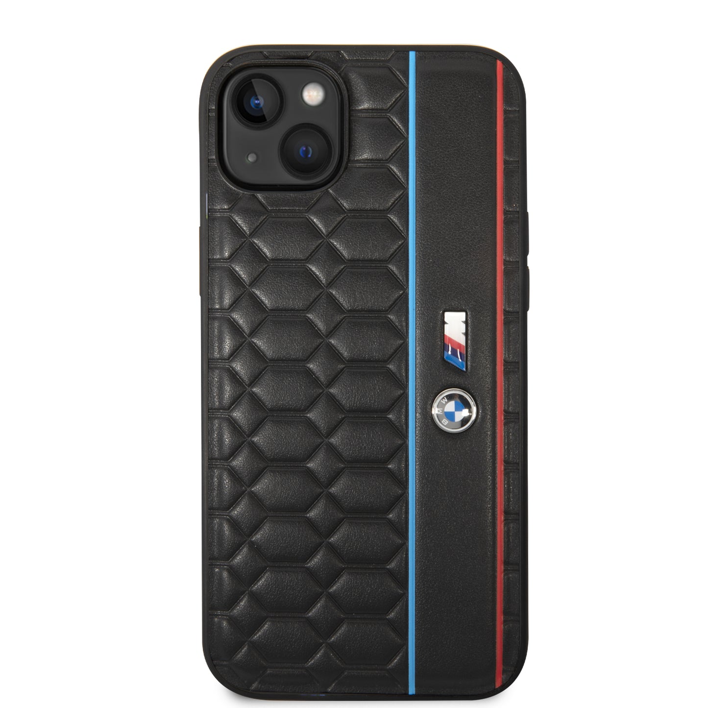 Case BMW con Patrón Texturizado y Línea para iPhone 14 Plus - Negra | Estilo y Protección Premium