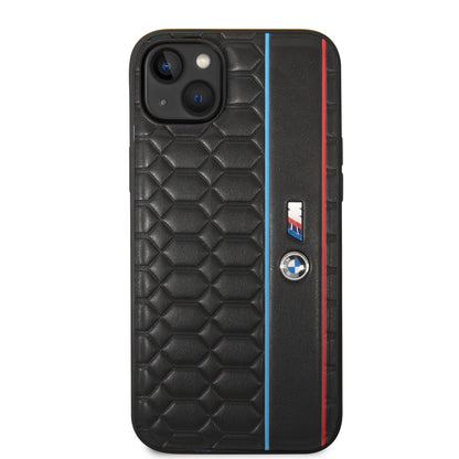 Case BMW con Patrón Texturizado y Línea para iPhone 14 Plus - Negra | Estilo y Protección Premium